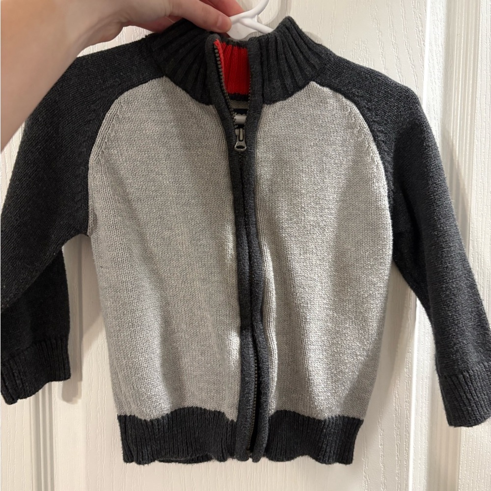 Kids' Black and Gray Zip-Up Sweater